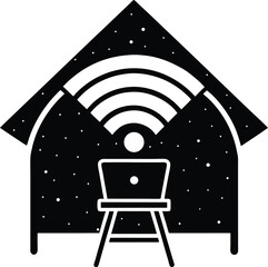 Remote work vector silhouette illustration Wi Fi Oasis with Strong Signal from Cozy Setup