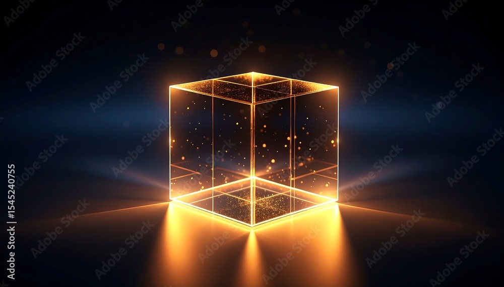 Aufkleber glowing abstract transparent cube on dark.