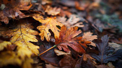 Close Up Of Colorful Leaf Carpet With Natural Textures And Soft Focus