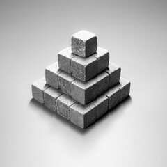Minimalist abstract still life of 3D shape composed of stone cubes in harsh light with deep shadows