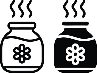 Minimalist Black & White Aromatherapy Diffuser Icon – Flat Stylized Jar with Steam and Flower Vector