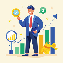 Successful Businessman Achieving Growth and Financial Success Vector Illustration