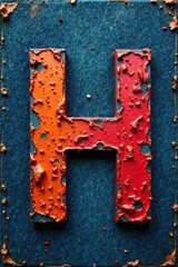 Hand-painted letter, rugged denim backdrop, frayed details , blue, illustration