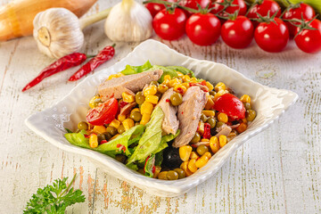 Dietary salad with canned tuna and corn