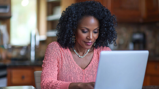 A woman reviewing a detailed budget plan on her laptop