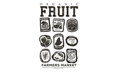 Farmar market. Fruit stall t shirt artwork. Eat more fruit. Fruit club print design. Tropical...