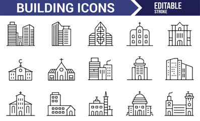 Icon Collection of Various Buildings and Landmarks