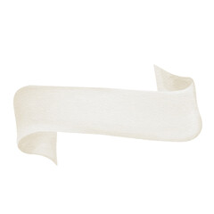 White beige ribbon is curved on both sides. Text decor. Sharp edge. Watercolor illustration isolated from background. Hand drawing. Decor for template, postcard or frame.