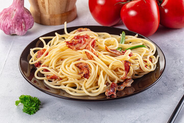 Italian pasta spaghetti with bacon