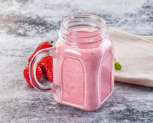 Strawberry smoothie milk shake glass