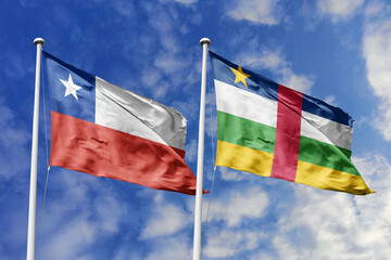 Flags of Chile and the Central African Republic Waving Against a Vibrant Blue Sky, Representing Diplomatic Ties and International Relations