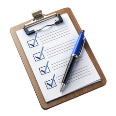 Clipboard checklist with tick marks isolated on transparent background