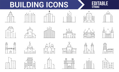 Set of Building Icons - Skyscrapers and Churches
