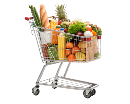 shopping cart full of vegetables
