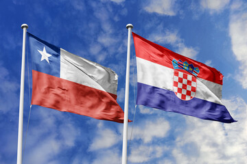 Flags of Chile and Croatia Waving Gracefully Against a Clear Blue Sky, Symbolizing Strong Diplomatic Ties and Friendship