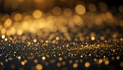 Golden Glitter Bokeh on Black Festive Background