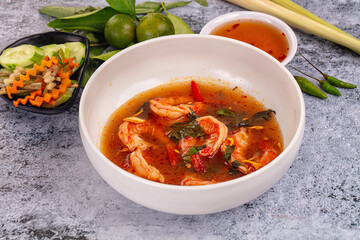 Asian sour spicy soup with prawn
