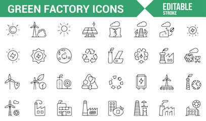 Sustainability and Eco Factory Symbols in Icons