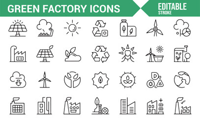 Environmental Icons Set - Green Factory and Sustainability