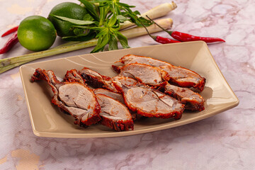 Roasted gourmet duck fillet slices