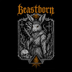 Beastborn – Occult Rabbit Priest Dark Fantasy Illustration