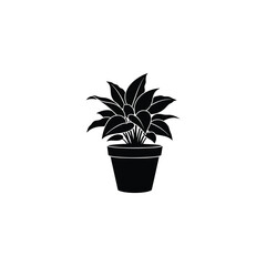 Obraz premium Potted Plant Black Silhouette Icon