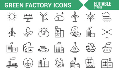 Eco-Friendly Green Factory Icons Collection
