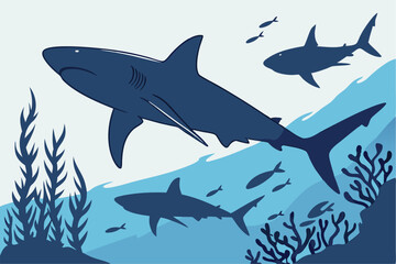 Great White Shark Silhouette Vector Set