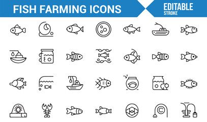 Aquaculture and Marine Life Icons for Fish Farming