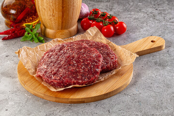 Raw beef burger cutlet for grill