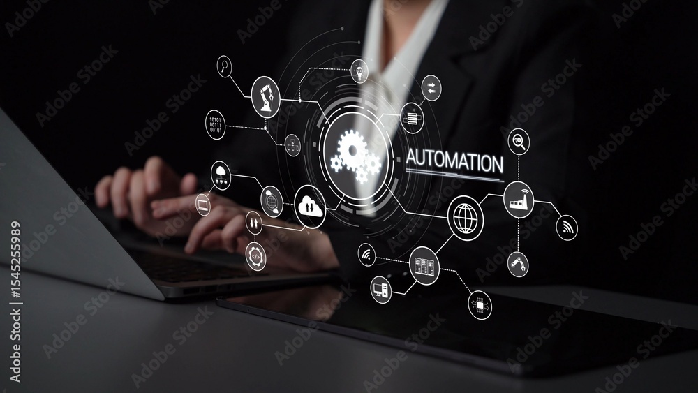 Poster modern automation drives workflow efficiency by connecting systems, people, and data. with intellige