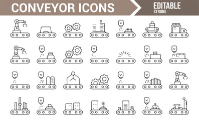 Industrial Conveyor and Robotic Icons Set
