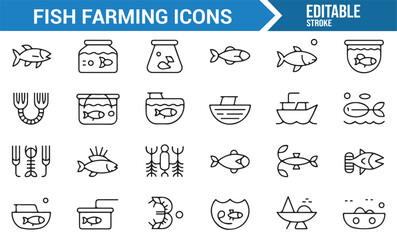 Icons of Fish Farming, Aquaculture, and Seafood Industry