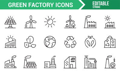 Icons of Green Factory, Solar Power, and Wind Energy