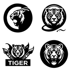 Tiger Head Logos and Badges in Black and White vector