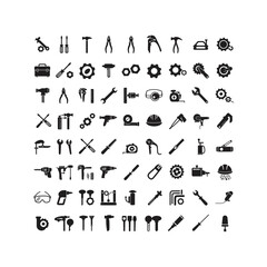 Collection of 70 Black and White Tool Icons  Perfect for DIY Repair and Construction Websites