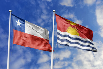 Flags of Chile and Kiribati Waving Together Under a Bright Blue Sky, Symbolizing International Cooperation and Pacific Ties