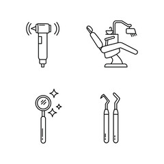 Dental tools and equipment icons dentist chair ultrasonic scaler mouth mirror dental picks