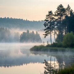 Fototapeta premium misty morning on the lake