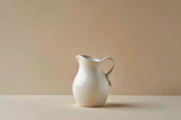 A white pitcher with a handle is elegantly placed on a table