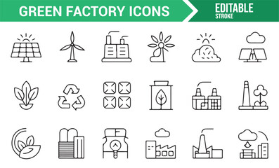 Eco-Friendly Green Factory Icons Collection