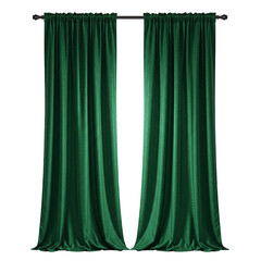 green velvet curtain isolated on white background