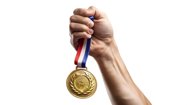 hand risign a golld medal for wining  players 