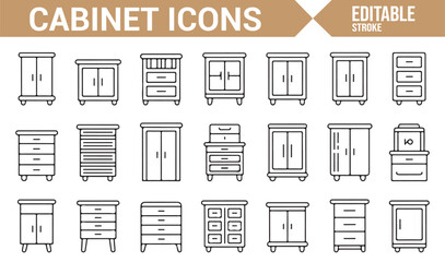 Various Storage Units and Cabinet Icons in Black and White