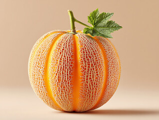 few pieces of cantaloupe melon with a slice in the foreground, revealing the orange flesh and seeds inside. The melons have a distinctive netted skin.