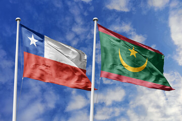 Flags of Chile and Mauritania Waving Under a Bright Blue Sky, Symbolizing International Cooperation...