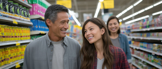 Family grocery shopping experience supermarket lifestyle