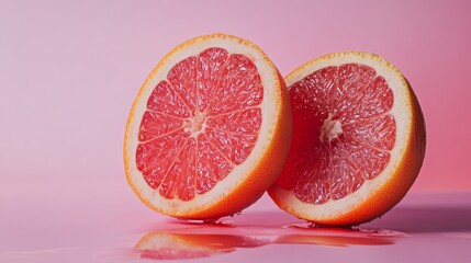 Sliced grapefruit on pink background healthy fruit concept minimalist fresh citrus diet photography setup