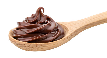 Delicious chocolate hazelnut spread on wooden spoon sweet dessert food photography product shot isolated on transparent background