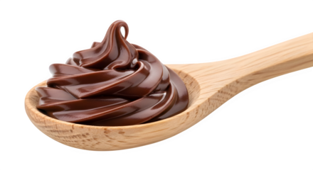 Delicious chocolate hazelnut spread on wooden spoon sweet dessert food photography product shot isolated on transparent background